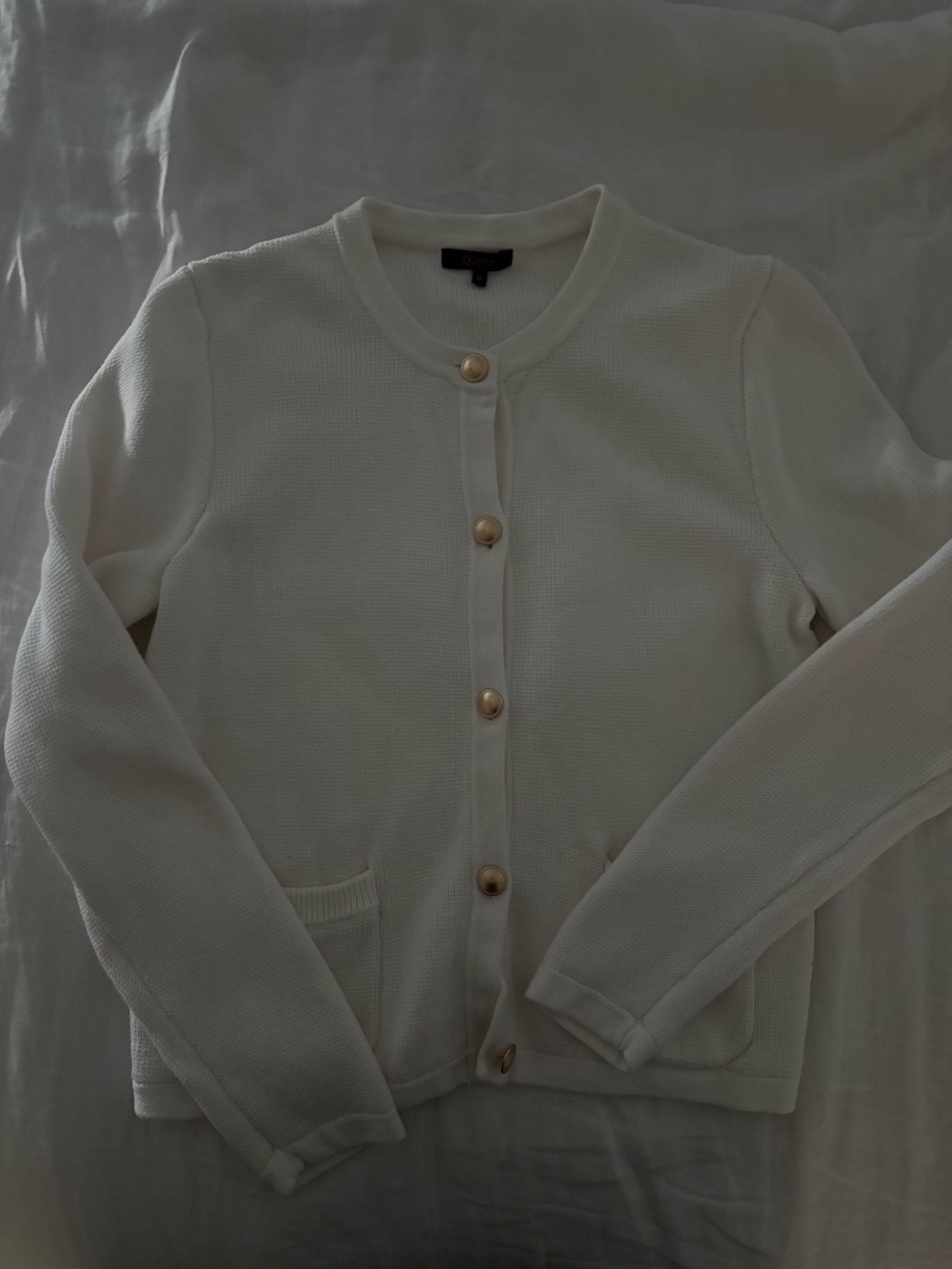 Quince Cream Button-Front Knit Cardigan